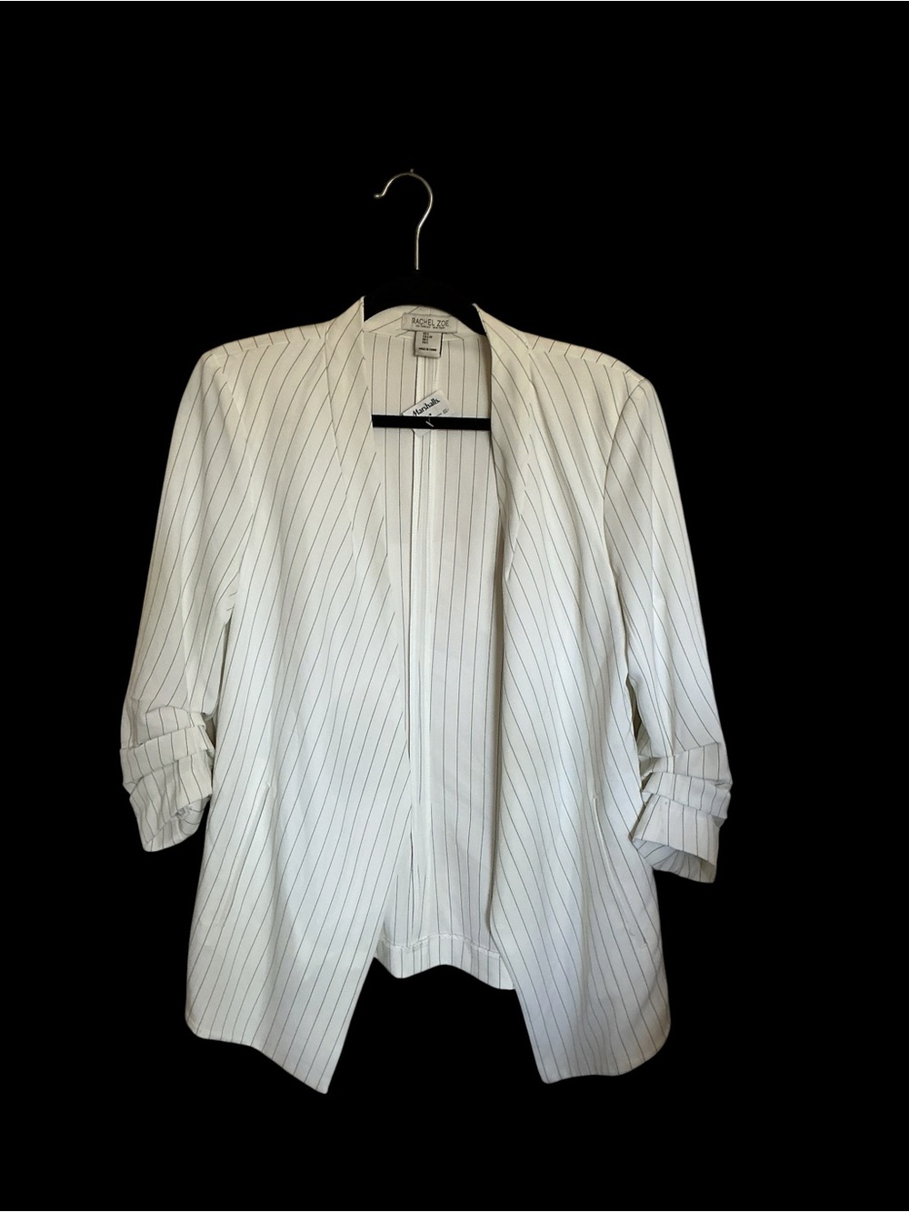Rachel Zoe White Pinstripe Open-Front Blazer